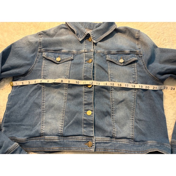 JONES NEW YORK SIGNATURE Denim Jacket Womens Size L Blue Jean Trucker Style - Picture 2 of 5
